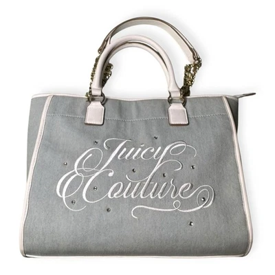 Bolso de Playa Juicy Couture Denim Diamante Terciopelo Bordado Acentos Dorados Y2K De Colección Foto 1 de 4