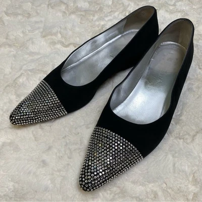 Escada Vero Cuoio черные заостренные носки хрустальные стразы бархатные туфли на плоской подошве размер 39,5 - Изображение 1 из 4