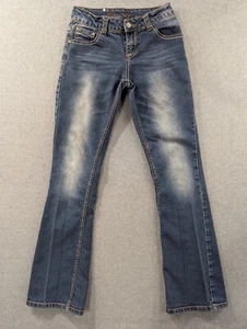 Rodeo Girl Jeans Girls Size 14 Blue Bootcut Thick Stitch Embellished Whiskers - Picture 1 of 15