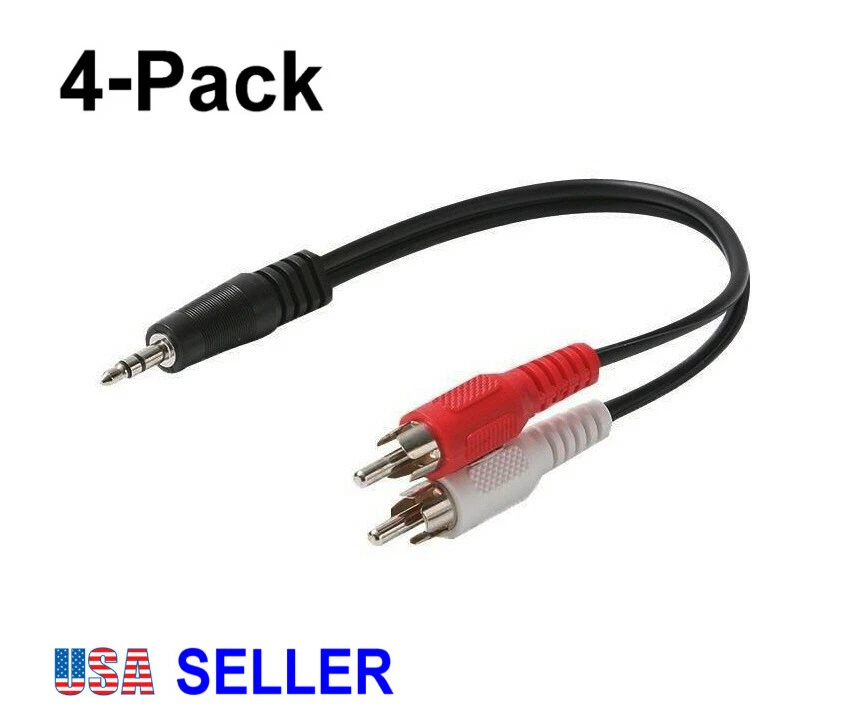 4-Pack  3.5mm MALE plug to 2-RCA MALE STEREO Audio Adapter - Image 1 of 1