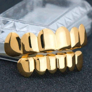 14K Gold Plated GRILLZ Top & Bottom Mouth Teeth Hip Hop Grill Custom Caps Set - Picture 1 of 10