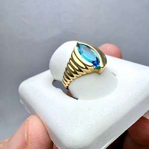 14K Yellow Gold 3.4gm Marquise 11x7 Swiss Blue Topaz Ring Size 5.5 - Picture 1 of 11