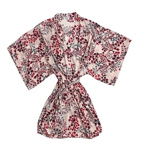 Josie Natori Damen großer rosa Kirschblüten Blumen Wickel Morgenmantel 3/4 Ärmel Kimono - Bild 1 von 10