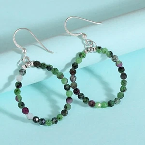 Handmade Jewelry Ruby Zoisite Round 925 Sterling Silver Earrings Gift For Women - Picture 1 of 3
