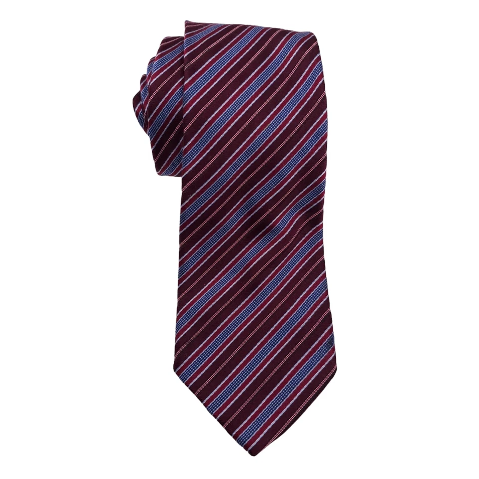 Мужской шелковый хлопковый галстук BRIONI ИТАЛИЯ роскошный ручной работы диагональная полоса коричневый красный - Изображение 1 из 4