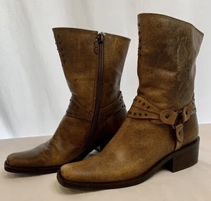 Womens Harley Davidson Brown Leather Boots Strap Eagle Motorcycle 84339 Size 8.5 - Picture 1 of 11