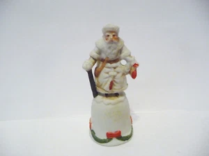 THIMBLE VINTAGE BISQUE ENESCO '88 OLD WORKLD SANTA CLAUS IN WHITE W/STAFF - Picture 1 of 5