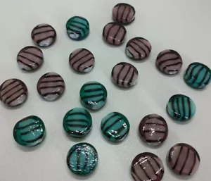 Lot Of 21 Glass Lampwork Oval Beads - Purple and Blue Stripe - Picture 1 of 3