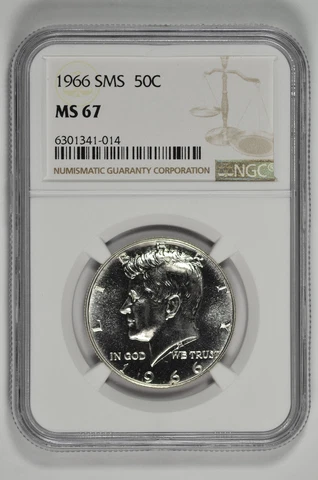 1966 SMS 50c Kennedy Half Dollar NGC MS 67 Cover