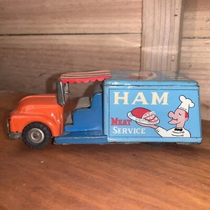 Vintage Post War Japan Tin Toy Truck Ham Meat Service Great Graphics Nice - Picture 1 of 17