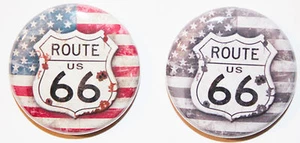 1" (25mm) "Route 66" US Flag Button Badge Pin - Made in UK - High Quality - Picture 1 of 4
