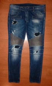Balmain Paris Moto Biker Jeans Men's Size 34x32 Skinny Distressed Stretch Japan - Picture 1 of 9