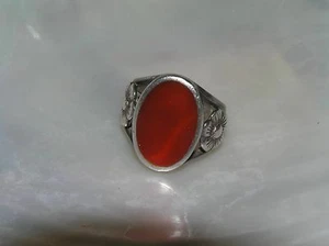 Nachlass 925 Silber Ring gepunzt breit rot oval mit geschnitzten Blumenseiten Größe 5. - Bild 1 von 4