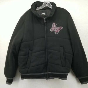 EVERLAST SPORT WOMENS JACKET BLACK LARGE L QUILTED COAT SEQUIN BUTTERFLY CASUAL - Picture 1 of 10