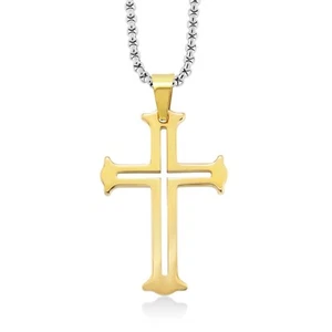 Cross Pendant - NEW Lightweight Gold Tungsten Carbide Cutout Cross Pendant - Picture 1 of 2