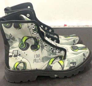 Customized Women's Love Music Combat Boots Sz 7.5 - Picture 1 of 5