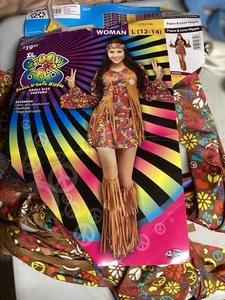 The Groovy 60s Peace & Love Hippie Ladies Adult Costume Size L 12-14 Fun World - Picture 1 of 2