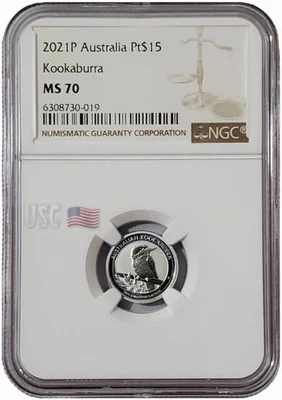 2021 1/10 Oz PLATINUM $15 Australian KOAKABURRA NGC MS70 Coin. - Image 1 of 4