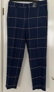 Women’s M&S Collection Mid Rise Relaxed Straight Trousers Blue Mix UK12 Reg NWT - Picture 1 of 9