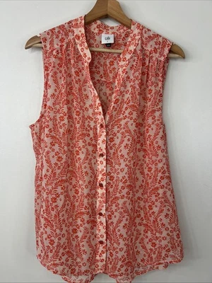 Top Cabi para mujer L Poppy #5914 blanco rojo floral transparente con botones sin mangas Foto 1 de 4