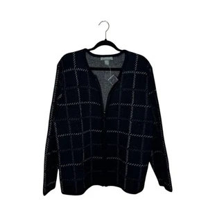 Jessica Holbrook 1X Wool Full Zip Cardigan Plaid Sweater NWOT - Picture 1 of 4