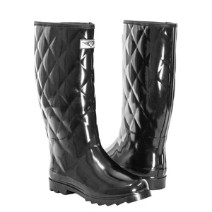Quilted Rain Boots Womens Black Waterproof Rubber Rainboots, Size 6, NEW - Picture 1 of 4