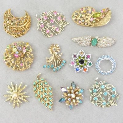 Vintage Rhinestone Brooches Lot of 12 - Marvella, Coro, Emmons, Gerry's and more - Image 1 of 4