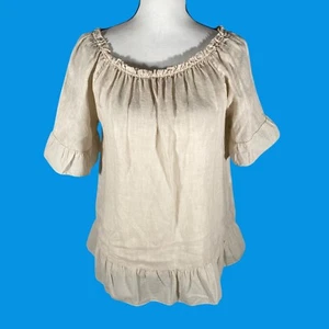 Top túnica para mujer Terzo Millennio beige lino con volantes escote calado volantes - Imagen 1 de 11