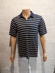 Nike Tiger Woods Golf Polo Dri Fit Tshirt blue Stripped Medium Top Sports - Picture 1 of 9