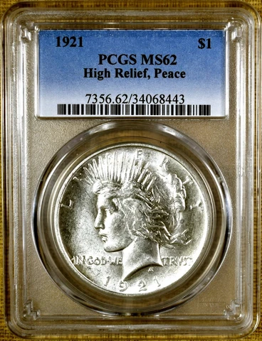 1921 PCGS MS62 Peace Dollar - Key Date - 100% White Cover