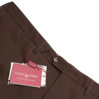 Pantalones chinos/informales Luciano Barbera nuevos con etiquetas talla 56 (40 EE. UU.) algodón marrón liso Foto 1 de 4