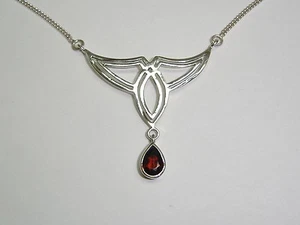 TRINITY WING WITH GARNET NECKLACE IN STERLING SILVER 16.5" LENGTH N405-G - Picture 1 of 5
