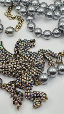 Heidi Daus Grey Faux Pearl Crystal Unicorn Necklace - Image 1 of 4