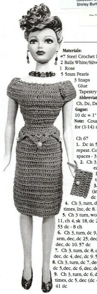 GENE DOLL By Ashton Drake~"Four O'Clock Tea" Crocheted Dress Printable Pattern  - Image 1 of 1