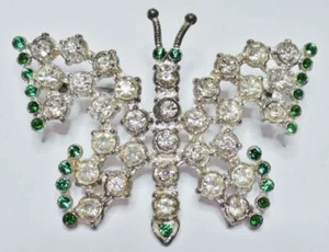 ART DECO KRISTALL SMARAGD GRÜN PASTE STRASS TOPF METALL SCHMETTERLING BROSCHE ANSTECKNADEL - Bild 1 von 1