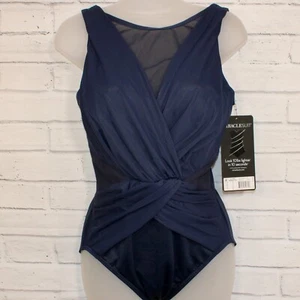 Miraclesuit Palma marineblau Netz Illusionist schlankmachender Einteiler Badeanzug 12 14 16 neu mit Etikett - Bild 1 von 9
