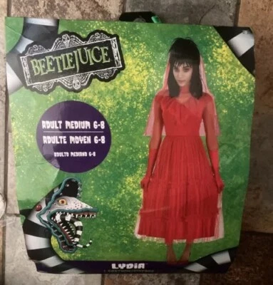 Beetlejuice Lydia Adult Size Medium Red Wedding Dress Halloween Costume M 6-8 - Image 1 of 2