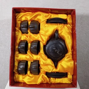 Chinesisches Zisha Schwarz Ton Teeservice Orientalisches Porzellan Teeservice x 13 Teekanne Tasse Untertasse - Bild 1 von 20