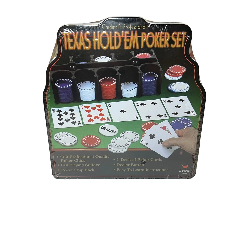 Texas Hold'em Poker Game Set Chips Rack Cards Dealer Button Felt Playing Surface