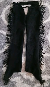 Hermosas gorras de cuero para montar a caballo con cremallera de gamuza negra conchos de flecos - Imagen 1 de 6