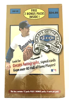 2000 fleer greats of the game baseball box factory sealed 14 packs, 4 cards/pack - Image 1 of 4
