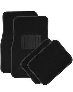 Car Floor Mats for Auto 4pc Carpet Semi Custom Fit Heavy Duty w/Heel Pad Black - Picture 1 of 4