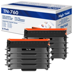 Paquete de 8 tóner negro TN760 apto para Brother MFC-L2750DW L2750DWXL DCP-L2550DW - Imagen 1 de 4