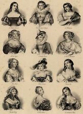 Deveria Heads Of Women Famous Portraits - Lithography Original Xixth