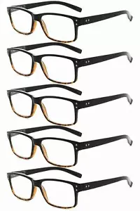 5 Pack Reading Glasses For Men Spring Hinges Classic Readers Blacktortoise Frame - Picture 1 of 8