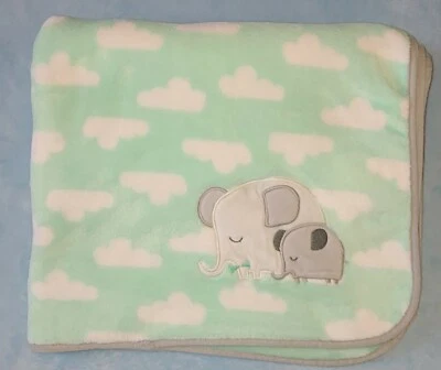 Cloud Island Elephant Fleece Baby Blanket Green Grey Trim  - Image 1 of 3