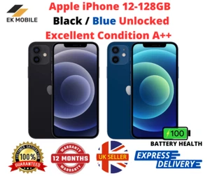 Apple iPhone 12 Black Blue 128GB iOS 5G Unlocked Pristine Condition A+ 100% BH - Zdjęcie 1 z 3