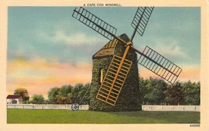 Postal MA: Molino de viento Cape Cod, Massachusetts, lino vintage años 40 - Imagen 1 de 2