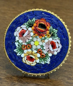 LARGE Antique Vintage FLOWER/FLORAL Micro Mosaic Button - Made in Italy (B4) - Picture 1 of 3