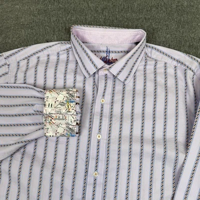 Рубашка мужская Robert Graham 2XL фиолетовая в полоску с длинным рукавом на пуговицах с откидными манжетами Subway - Изображение 1 из 4